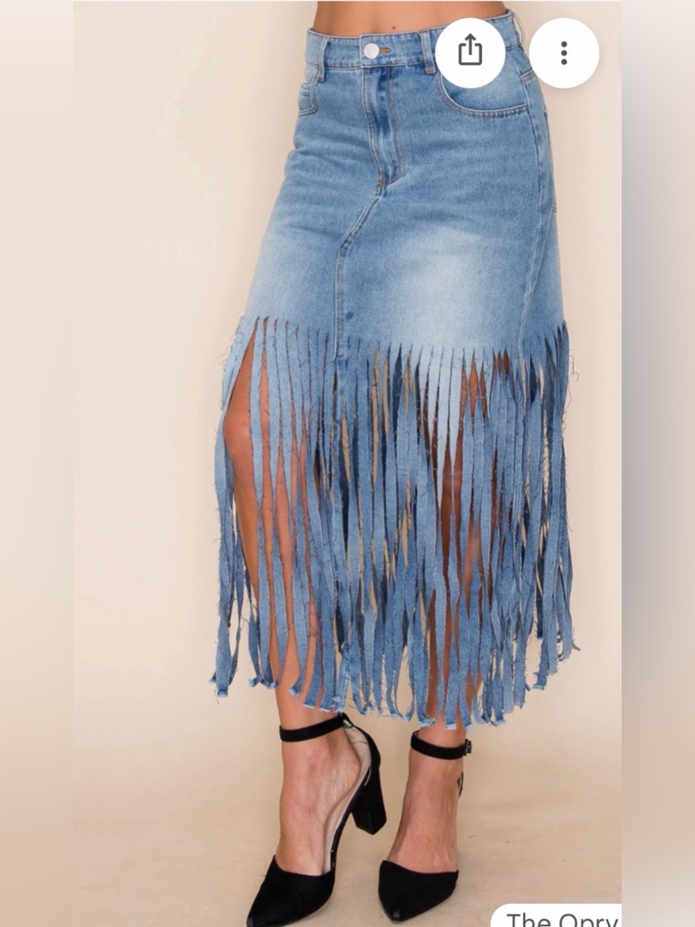 Vocal Light Blue Denim Fringe Maxi Skirt